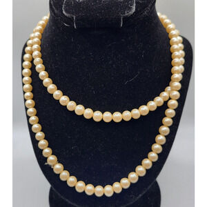Vintage Hollywood Glam Extra Long Imitation Pearl Necklace Strand 36in